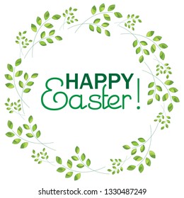 Inscription Happy Easter on a background with sprigs 
