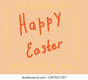 the inscription happy Easter on a beige background and yellow swirls