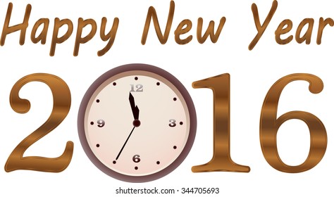 the inscription happy new year 2016, on a clock two minutes to twelve, vector