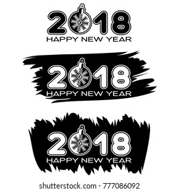 Inscription happy new year and 2018 on black paint stain. Design for greeting card, poster, banner and flyers.