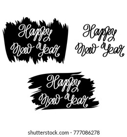 Inscription happy new year and 2018 on black paint stain. Design for greeting card, poster, banner and flyers.