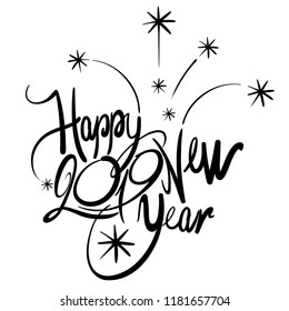 Inscription - Happy New Year 2019 - Fireworks