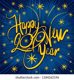 Inscription - Happy New Year 2019 - Fireworks