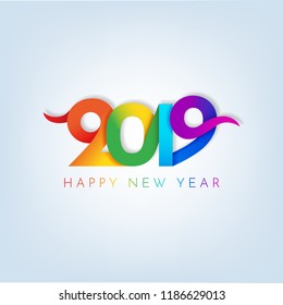 Inscription Happy new year 2019 on white background. Colorful inscription with 3d effect. Vector illustration.