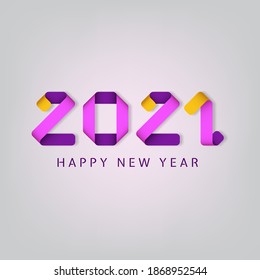 Inscription Happy new year 2021 on white background. Colorful inscription with 3d effect. Vector illustration.