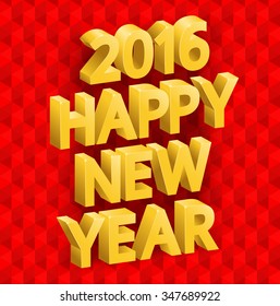 Inscription Happy New Year! Bulky gold letters on a bright, colorful background