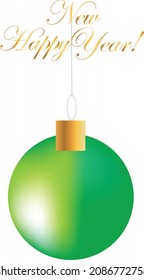 Inscription Happy New Year and Christmas tree and pear ball in vector