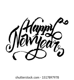 Inscription Happy New Year, quote lettering. Vector illustration. Hand made poster.