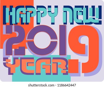 inscription of the happy new year in trendy colors of 2019