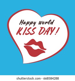 Inscription: Happy world kiss Day. A trace of lipstick like a kiss. Vector image for postcards, design and your business