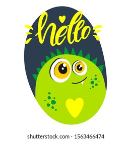 the inscription Hello and the image of a cute monster