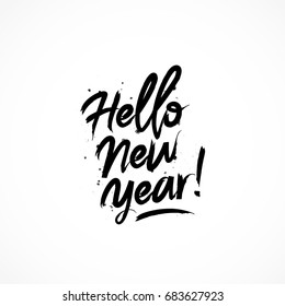 Inscription Hello New Year. Vector lettering on white background. Elements for design. Great holiday New Year greeting card.