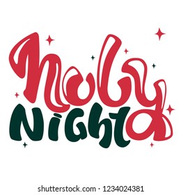 Inscription - Holy Night. Lettering design. Handwritten typography. Vector