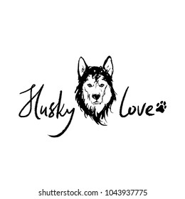 The inscription "Husky love" with the muzzle of a dog.