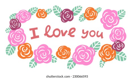 The inscription "I love you" in a floral frame
