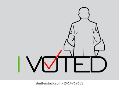 The inscription "I voted" with a check mark, against the backdrop of the future president standing with his back.