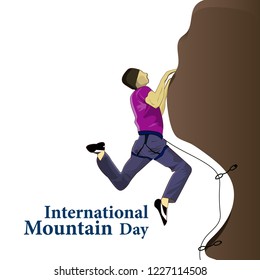 Inscription International Mountains Day with the image of climbers. Vector illustration