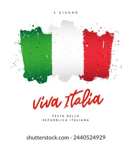 Inschrift auf Italienisch - 2. Juni - der Tag der Republik Italien. Viva Italia. Italienische Flagge, handgezeichnet. Vektorgrafik auf weißem Hintergrund.