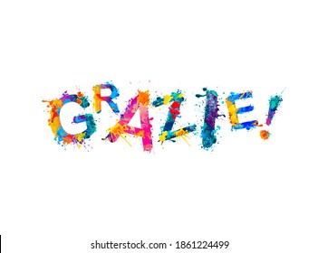 Inscription in Italian: Thank You (grazie). Splash paint vector letters