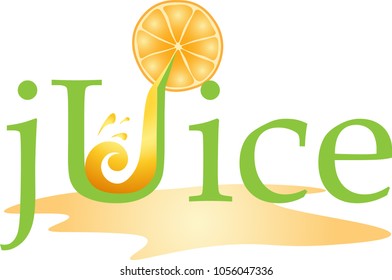 inscription juice with orange slice juice logo