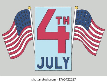 The inscription "July 4 th" and two American flags on the sides.