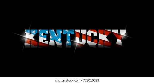 inscription "Kentucky" with the US flag inside on black background.
