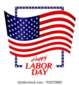 The inscription is a Labor day. National flag of the USA. Stars and red and white stripes on a blue background. Background. Vector.