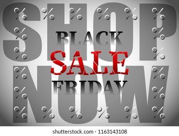 inscription, lettering, caption, title Black friday Sale, Shop now, percent. Vector Illustration