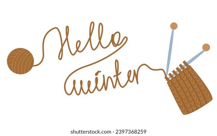 inscription lettering inscription hello winter folded from orange knitting threads