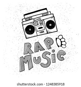 inscription lettering rap music, stylized in doodle style