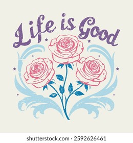 Inscription Life is Good. hello summer and life is good. Life is good typography. T-Shirt Print.  motivation and inspiration positive quote, Focus on the good slogan print for t-shirt, sweatshirt 