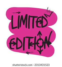 Inscription Limited edition in graffiti style in black paint on a pink background.