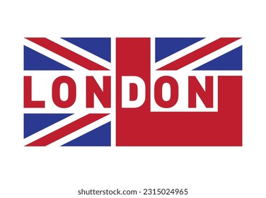 Inscription "London" on flag of UK. Poster or original print for urban clothing, t-shirts. Letter L.