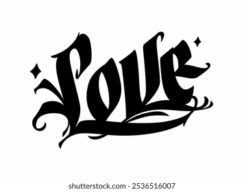 Inscripción Amor en estilo gótico. Vector. Logotipo para el día de San Valentín. Caligrafía y letras. Logo para una camiseta. Inscripción para diseños de diseñador.