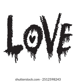 Inscription love. Grunge style. Hand drawn. Vector illustration