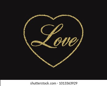 Inscription the Love Heart golden background.Vector
