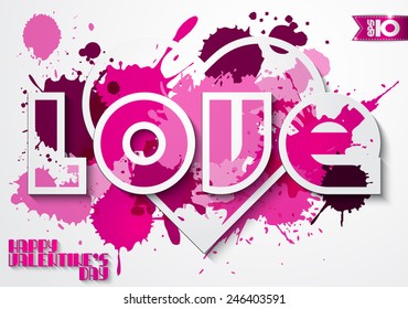 Inscription love and heart on a pink background blots