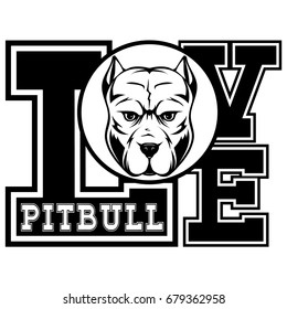 Inscription love pitbull with head dog.