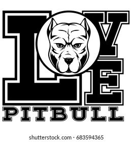 Inscription love pitbull with head dog.