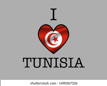Inscription I LOVE wшер simply and beauty heart inside nationalBeautiful national flag of Republic of Tunisia , original colors and proportion. Simply vector illustration eps10, from countries flag se