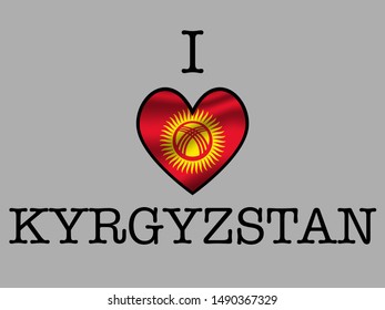 Inscription I LOVE wшер simply and beauty heart inside national flag of Kyrgyz Republic know as Kyrgyzstan . original colors and proportion. Simply vector illustration, from countries flag set