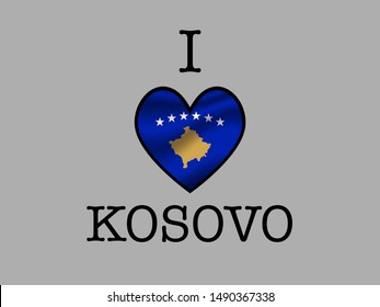 Inscription I LOVE wшер simply and beauty heart inside nationalNational flag of Republic of Kosovo . original colors and proportion. Simply vector illustration, from countries flag set.