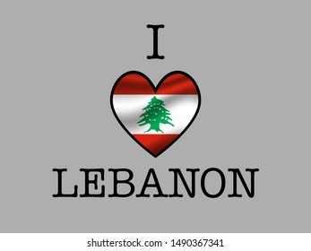 Inscription I LOVE wшер simply and beauty heart inside national flag of Lebanese Republic. original colors and proportion. Simply vector illustration, from countries flag set.