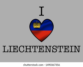 Inscription I LOVE wшер simply and beauty heart inside National flag of Principality of Liechtenstein. original colors and proportion. Simply vector illustration, from countries flag set.