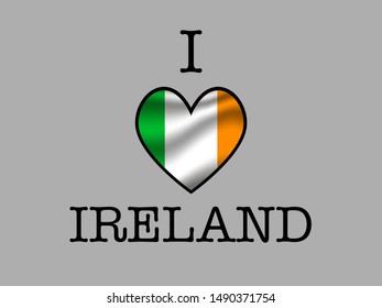 Inscription I LOVE with  simply and beauty heart inside national National flag of Ireland . original colors and proportion. Simply vector illustration, from countries flag set.