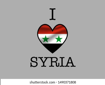 Inscription I LOVE with  simply and beauty heart inside national Beautiful national flag of Syrian Arab Republic. original colors and proportion. Simply vector illustration eps10, from countries flag 