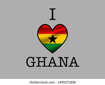 Inscription I LOVE with  simply and beauty heart inside national National flag of Republic of Ghana. original colors and proportion. Simply vector illustration eps10, from countries flag set.