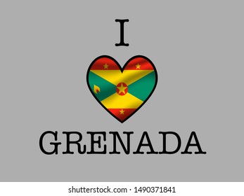 Inscription I LOVE with  simply and beauty heart inside national National flag of Grenada . original colors and proportion. Simply vector illustration, from countries flag set.