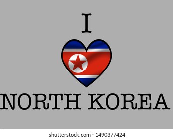 Inscription I LOVE with  simply and beauty heart inside National flag of Beautiful national flag of democratic peoples republic of korea. original colors and proportion. Simply vector illustration eps
