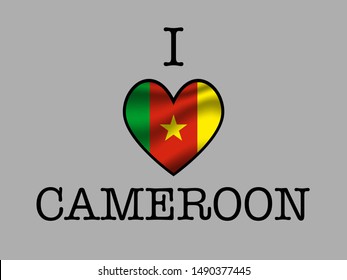 Inscription I LOVE with  simply and beauty heart inside National flag of National flag of Republic of Cameroon. original colors and proportion. Simply vector illustration eps10, from countries flag se